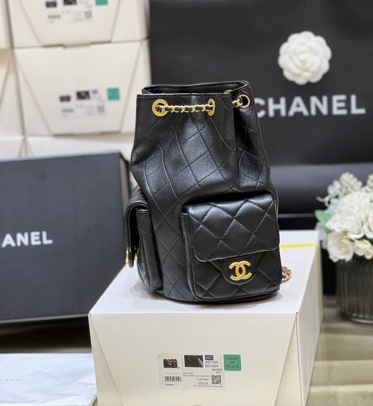 25C Backpack 18cm Black Calfsin Gold Hardware