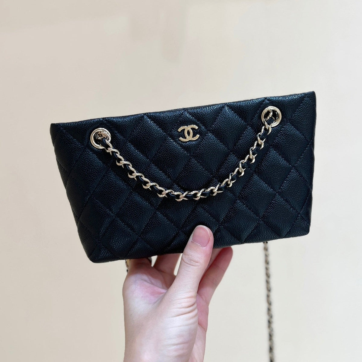 25C Small Tote 17cm Black Grained Calfskin