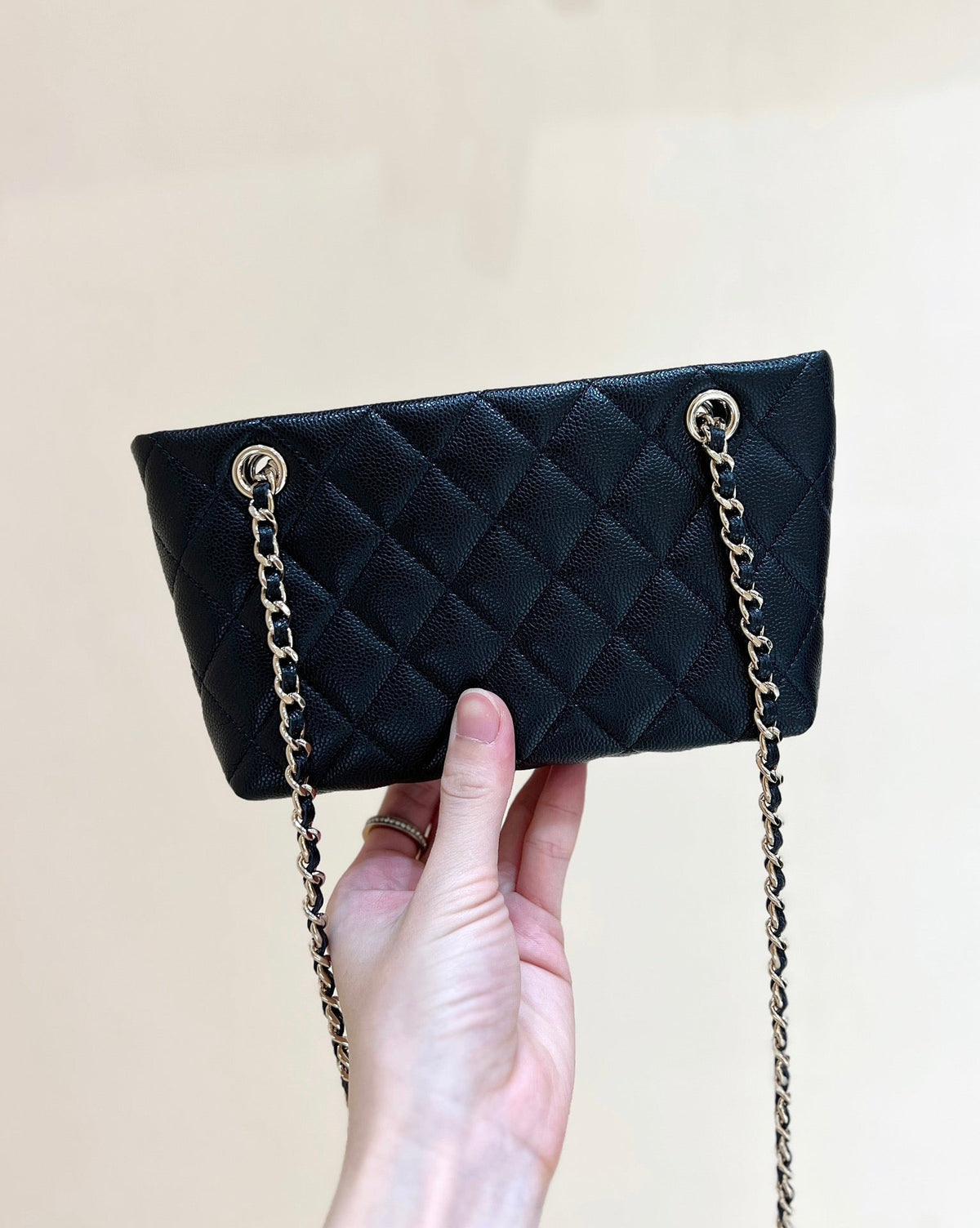 25C Small Tote 17cm Black Grained Calfskin