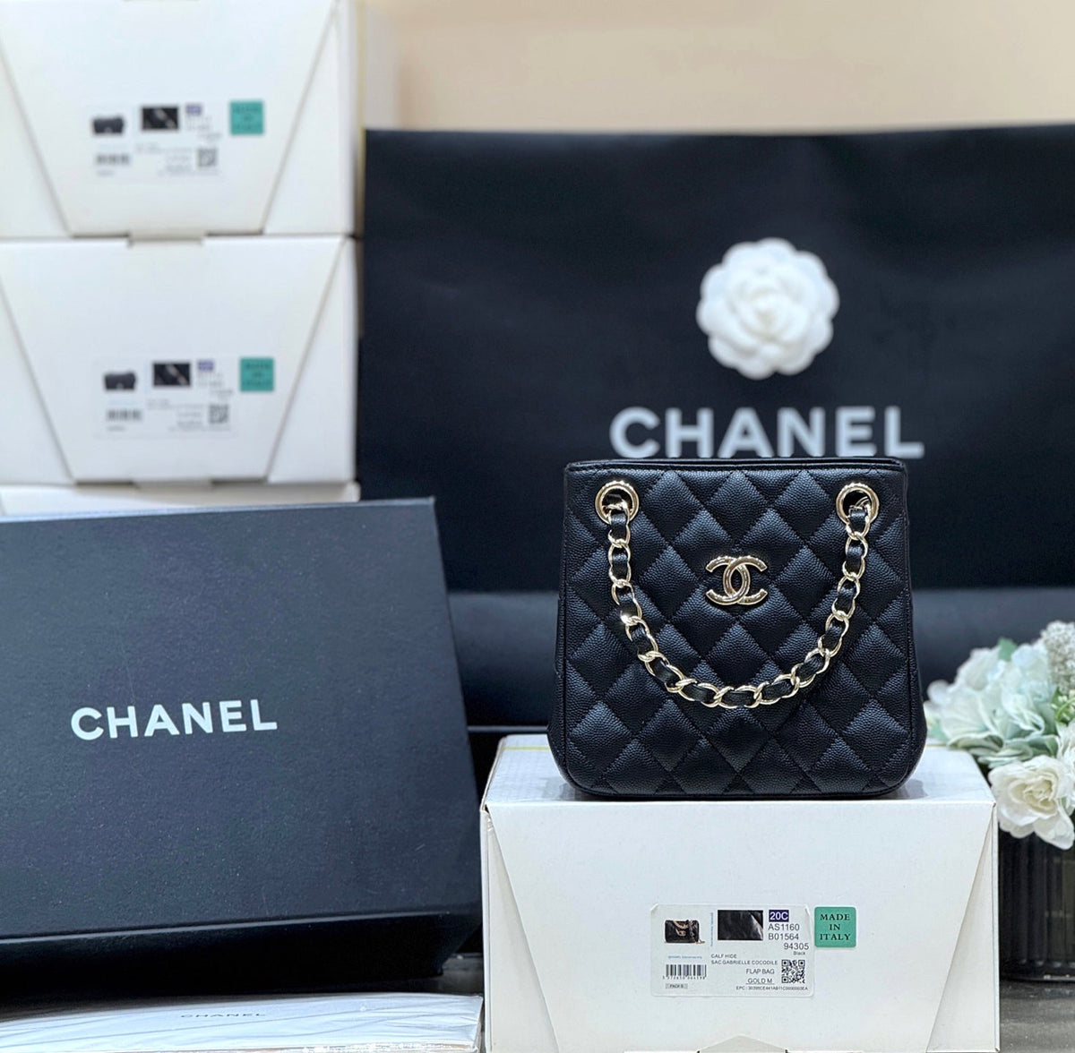 C*C 2025 Mini Tote Bag Black Calfskin