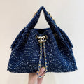 C*C 25s Hobo Bag 30cm Dark Blue Tweed Wool