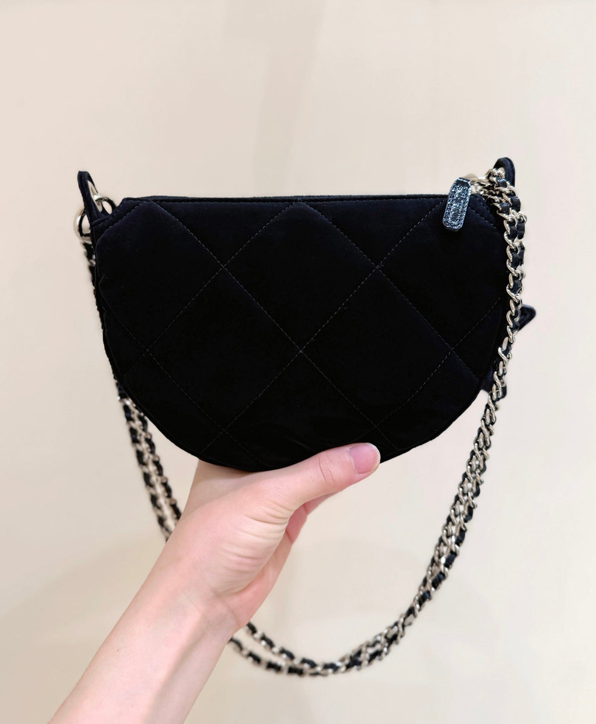 Ch*nel 2025 Clutch With Chain Black Gold Velvet Leather