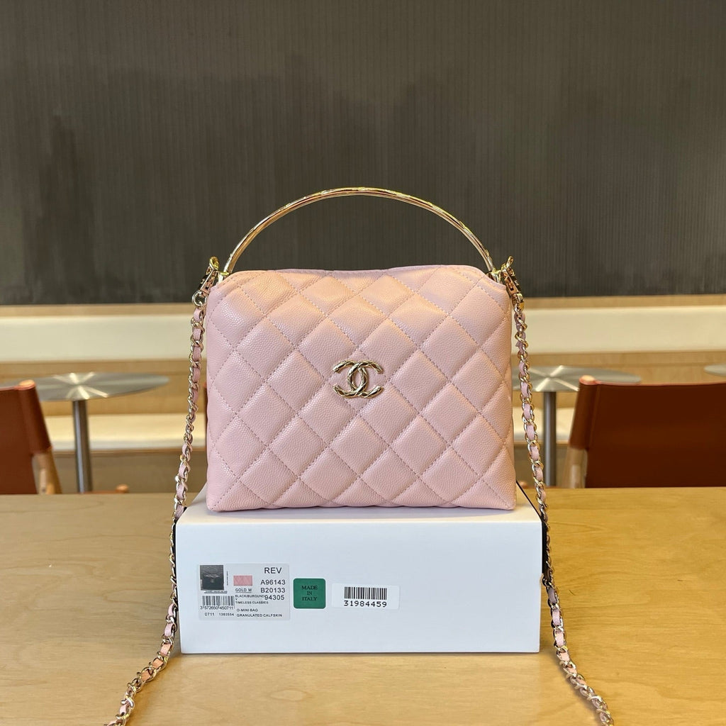 C*C Handle Vintage Bag 19cm Pink Caviar 277777 GHW