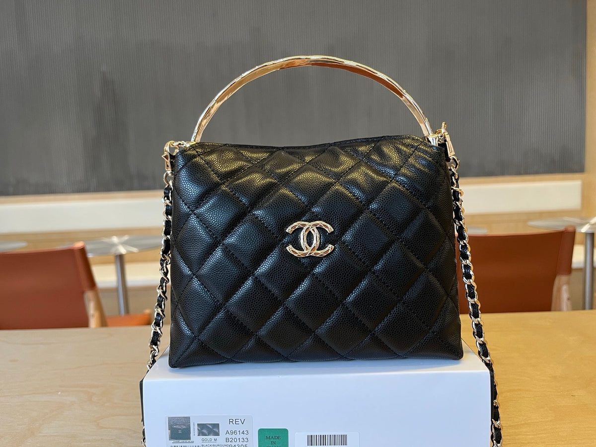 C*C Handle Vintage Bag 19cm Black Caviar 277778 GHW
