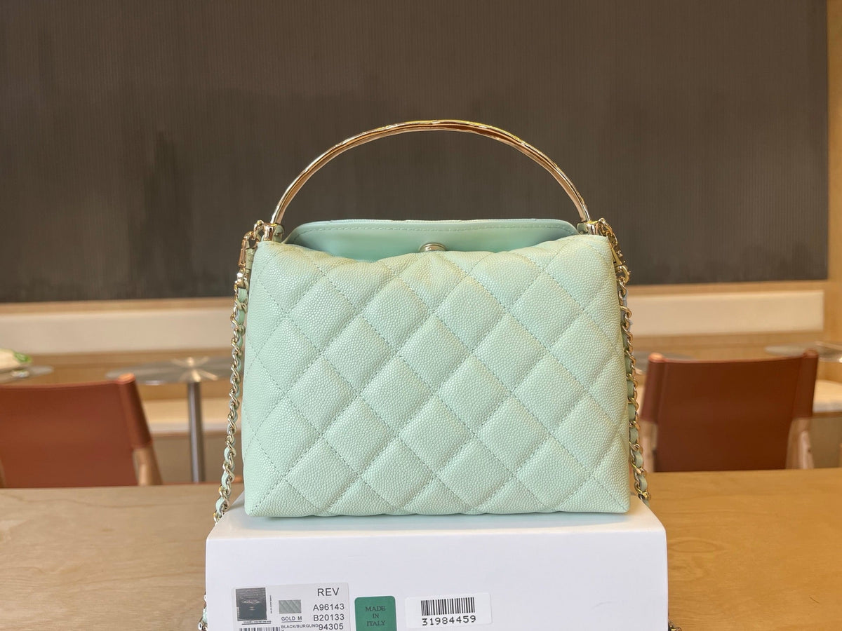 C*C Handle Vintage Bag 19cm Mint Green Caviar 277776 GHW