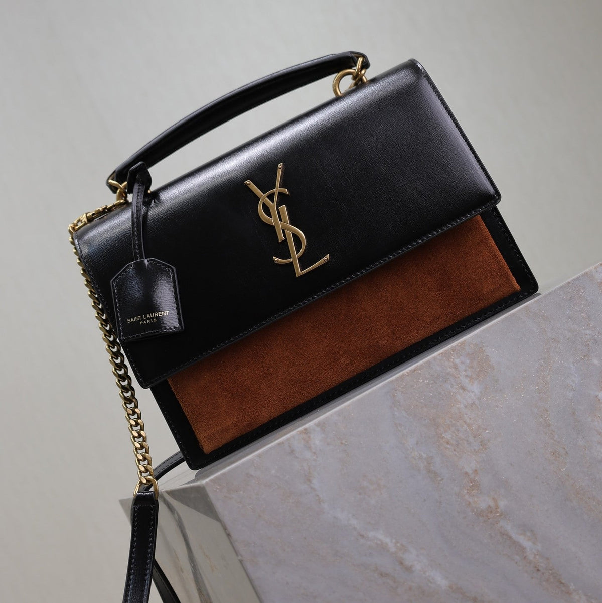 Y*S*L Sunset Handbags 25cm Black Brown Cowhide Suede