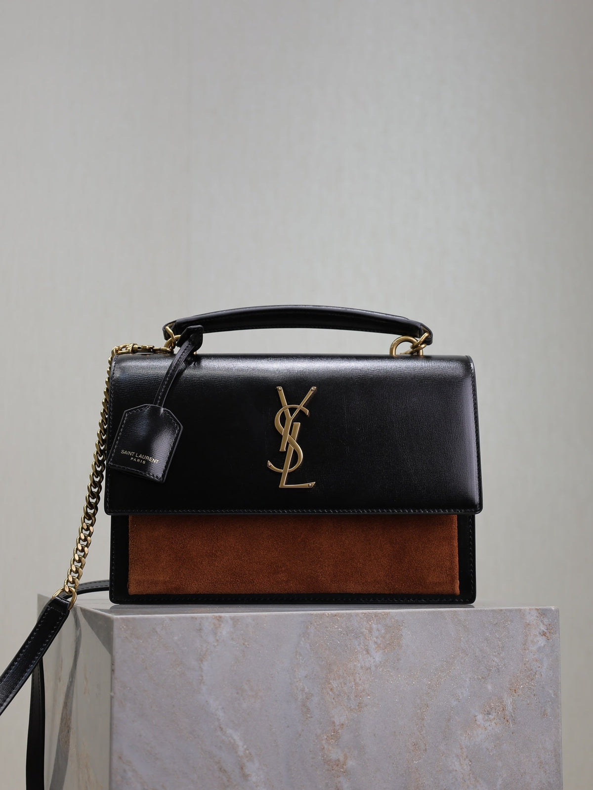 Y*S*L Sunset Handbags 25cm Black Brown Cowhide Suede
