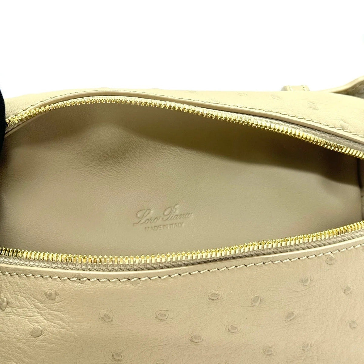 L*P Extra Bag 19cm Ostrich Pattern Beige Gold Buckle Calfskin