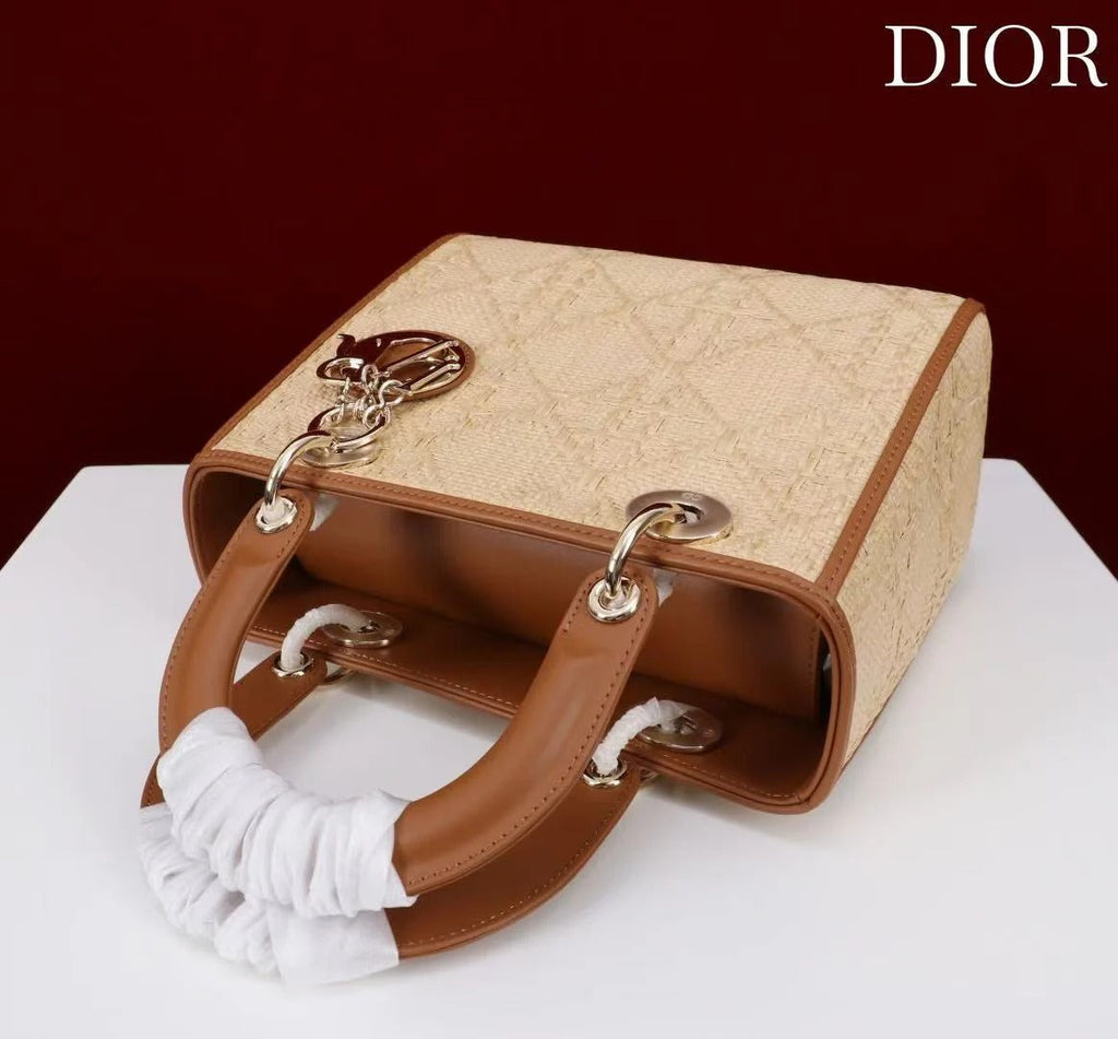 D*or 2026 Lady D*or Bag 24cm Beige Brown Raffia Leather