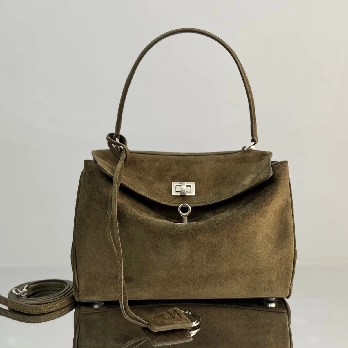 B*lenciaga Bag Suede Sliver Hardware