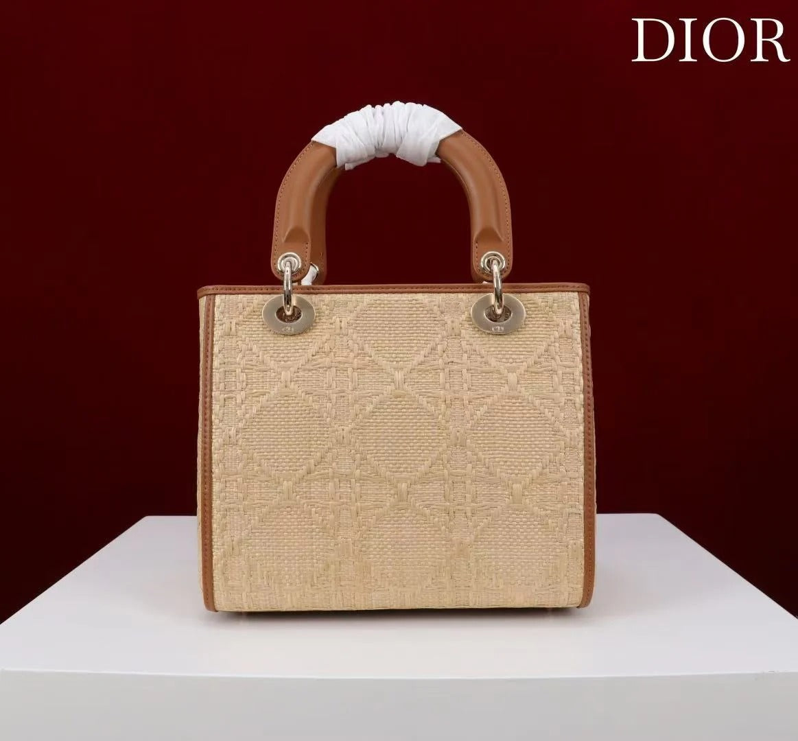 D*or 2026 Lady D*or Bag 24cm Beige Brown Raffia Leather