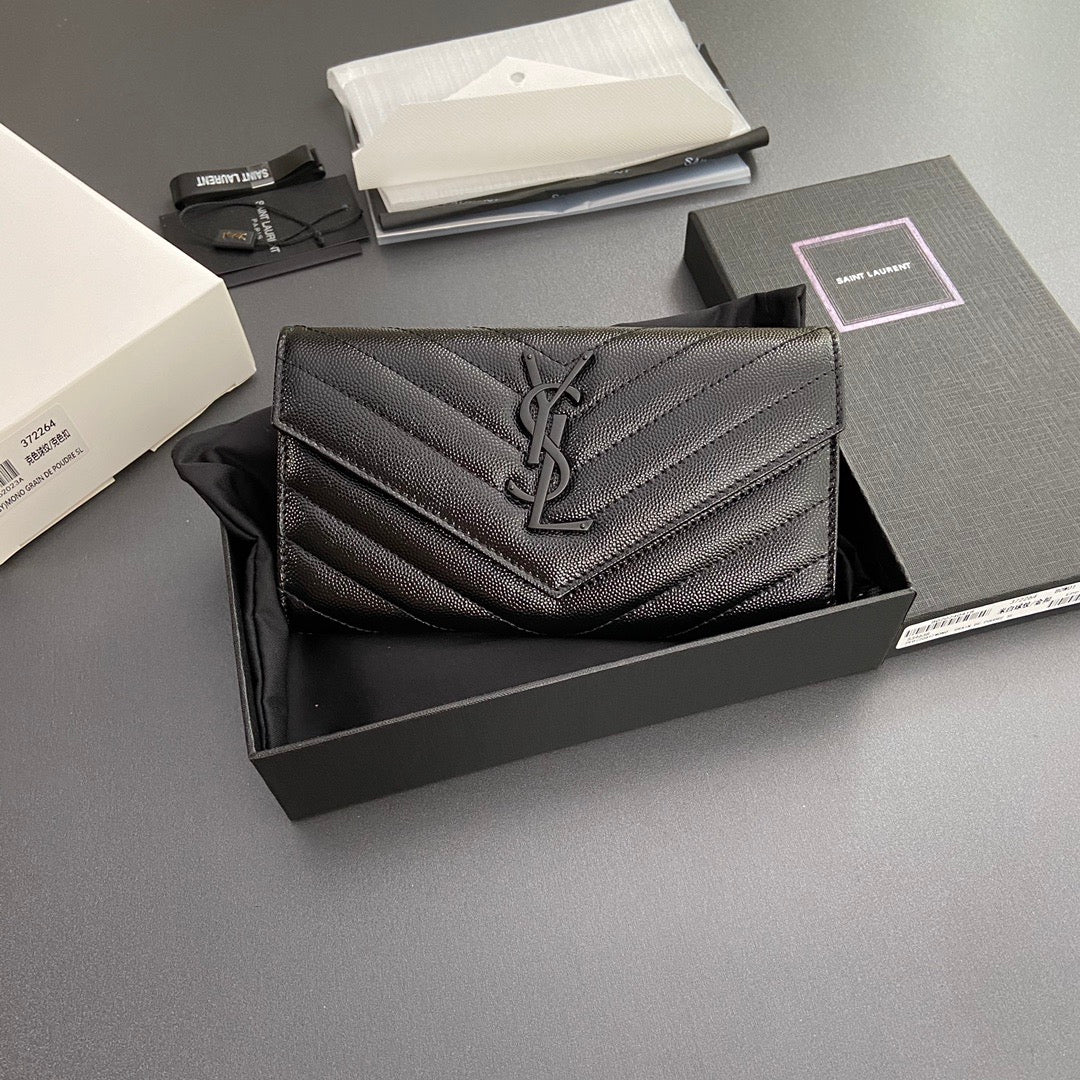 S*int L*urent Cassandre Matelasse Large Flap Wallet 19cm Black Leather