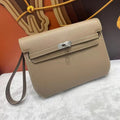 KELLY POCHETTE BAG 25 IN BROWN EPSOM LEATHER WITH PALLADIUM HARDWARE