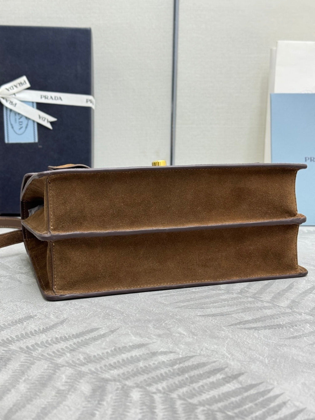 Pr*da 2026 Soft Sound Bag 28cm Brown Suede Leather