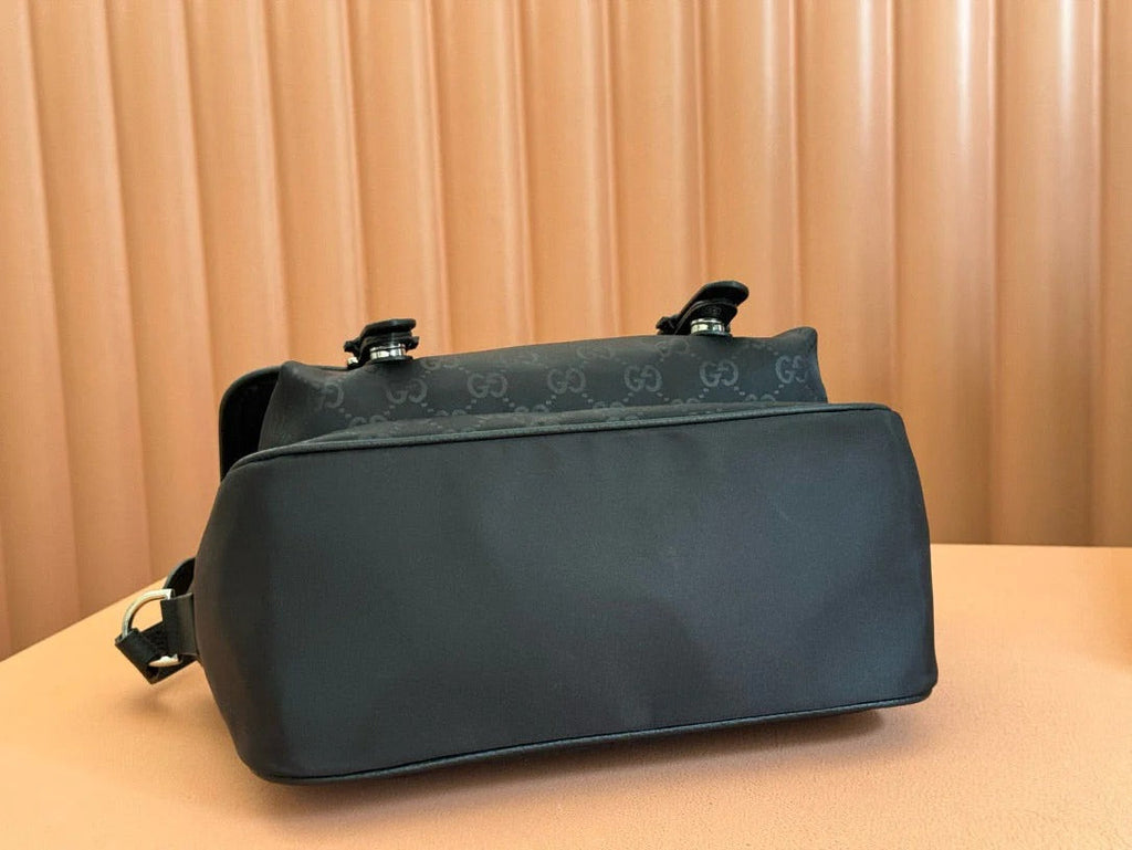 G*G Shoulder Bag Black Nylon Cowhide