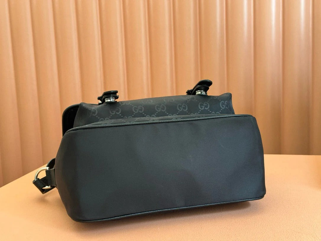 G*G Shoulder Bag Black Nylon Cowhide