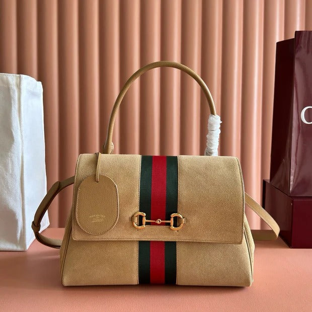 G*G 2026 Paparazzo Shoulder Bag 30cm Beige Red Green Suede Leather