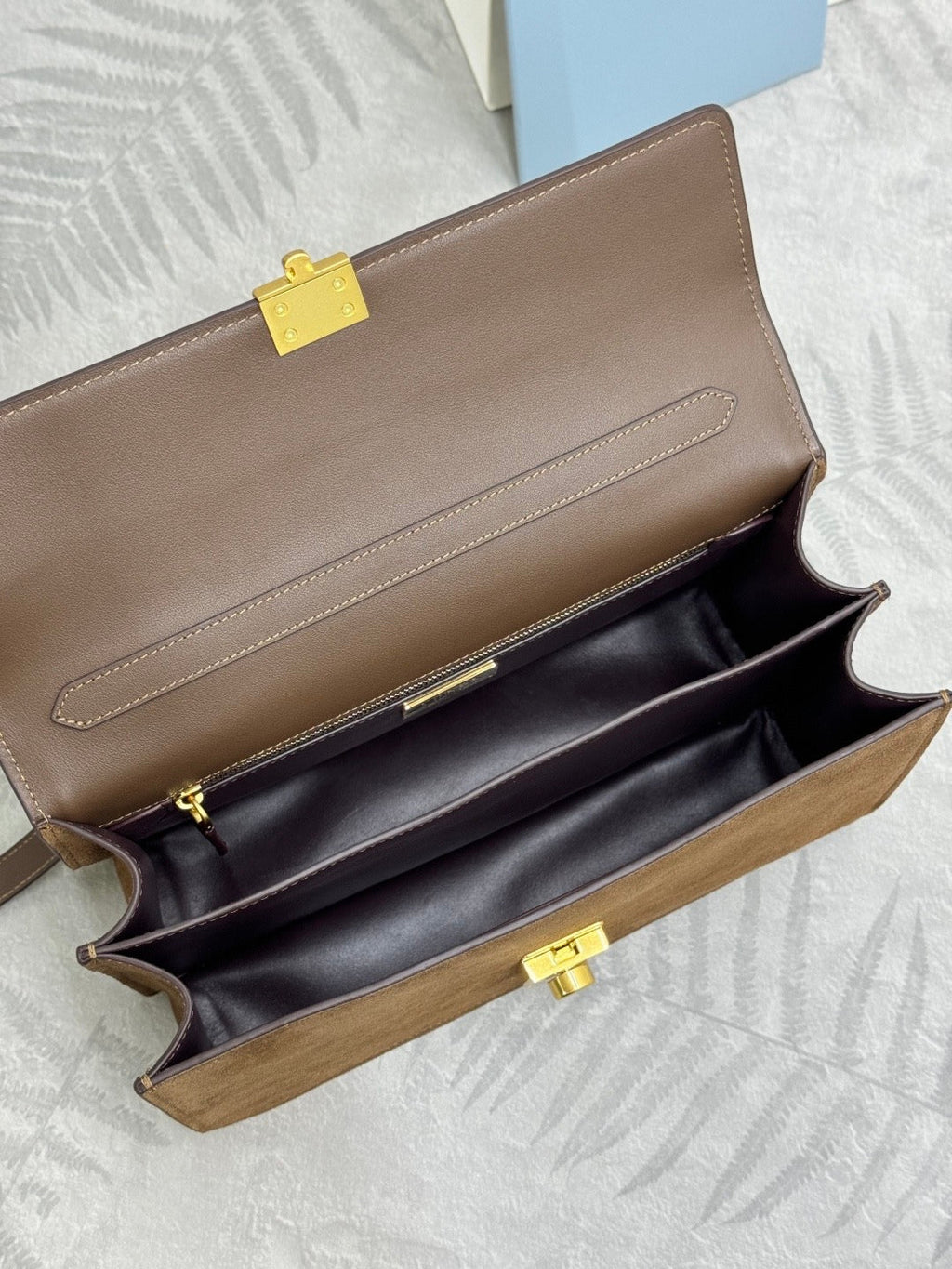 Pr*da 2026 Soft Sound Bag 28cm Brown Suede Leather