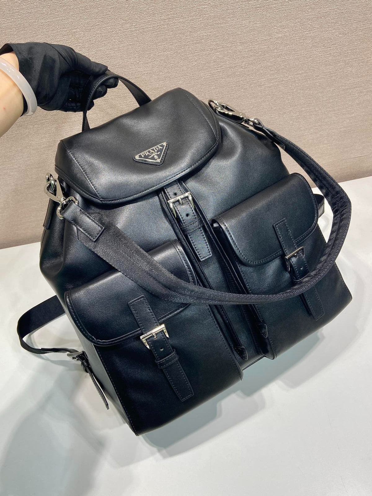 Pr*da 2026 Backpack 39cm Black Lambskin