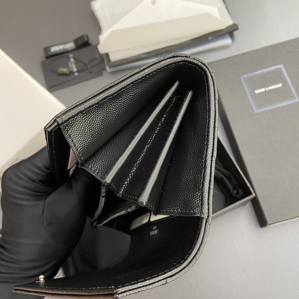 S*int L*urent Cassandre Matelasse Large Flap Wallet 19cm Black Leather