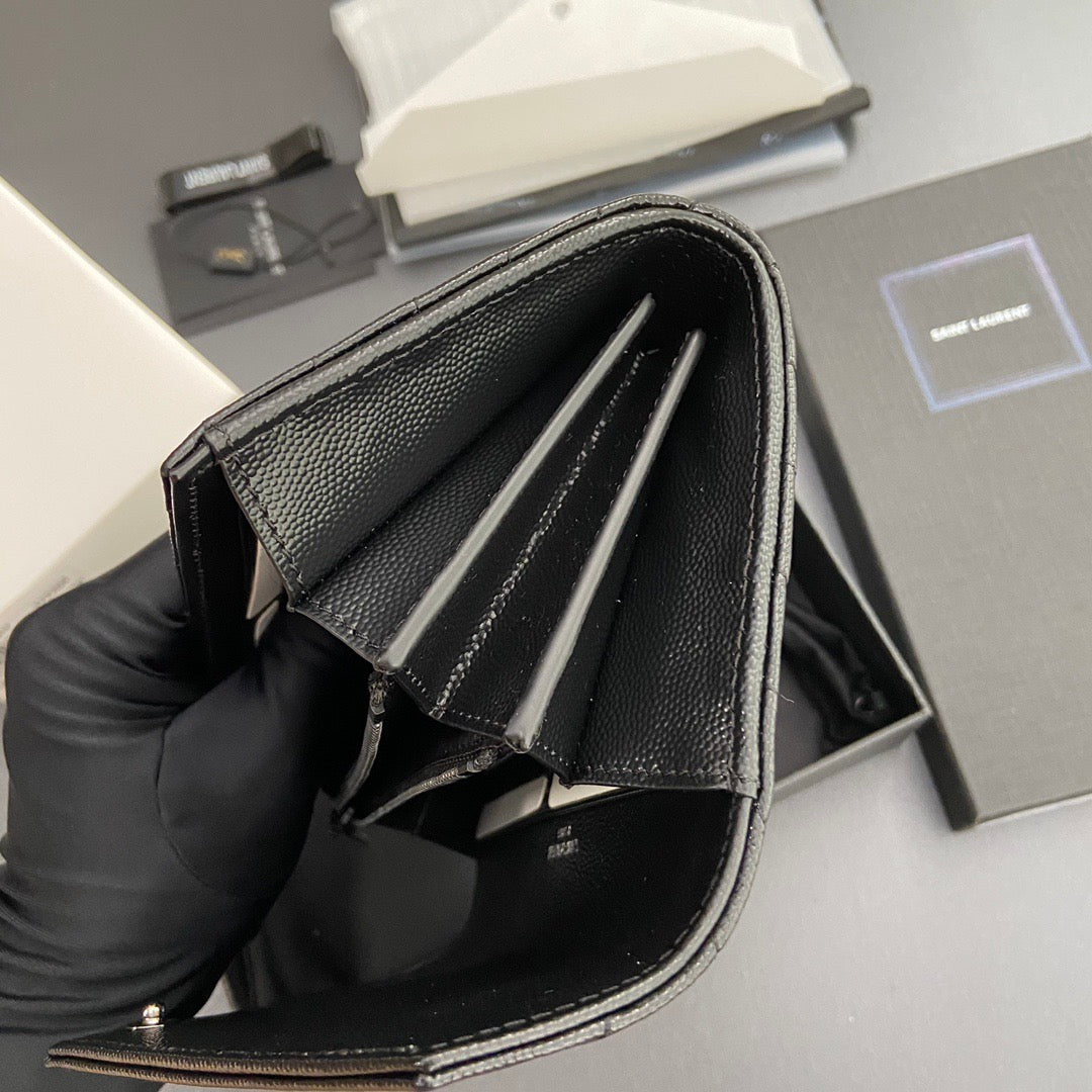 S*int L*urent Cassandre Matelasse Large Flap Wallet 19cm Black Leather