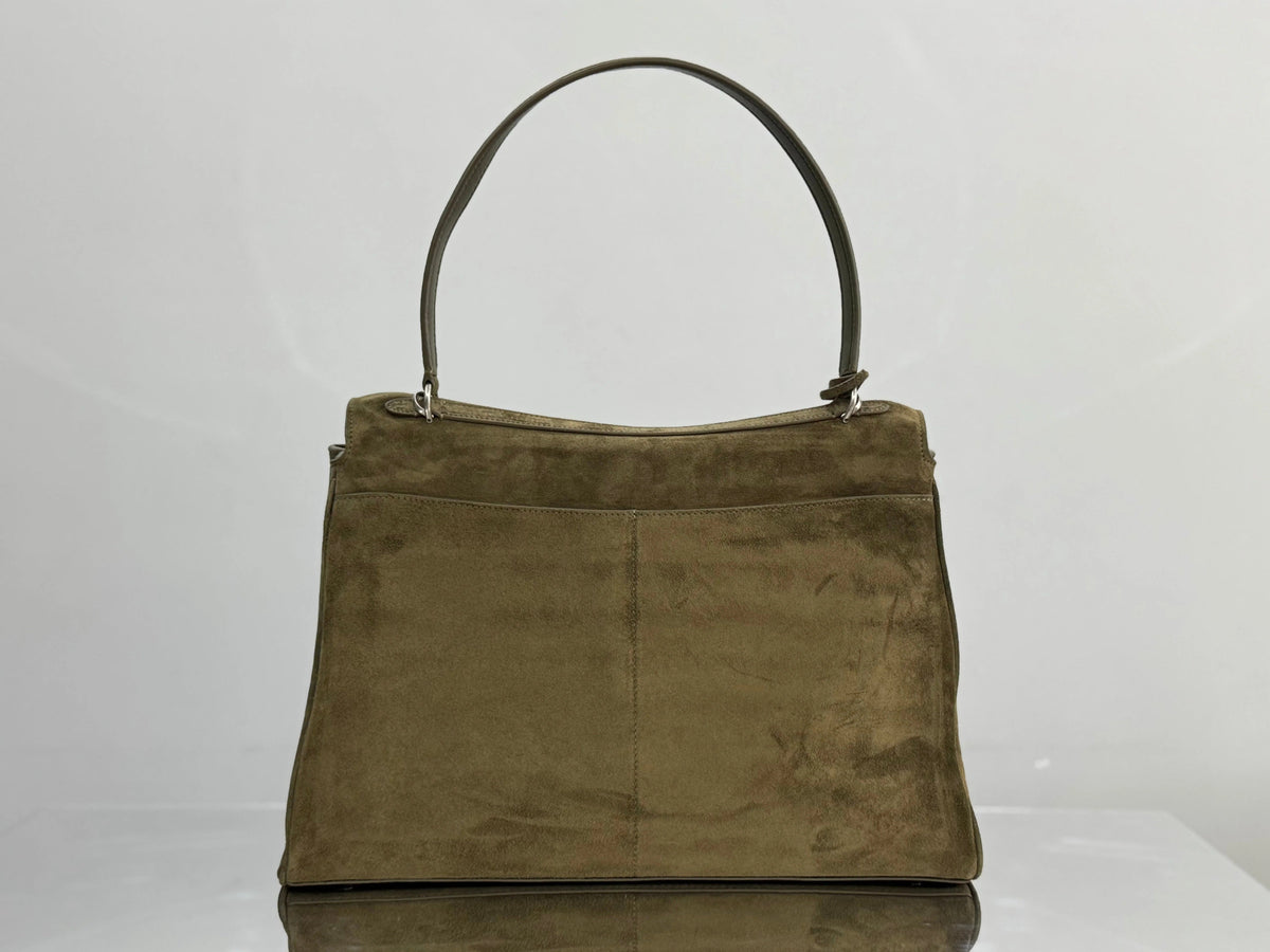 B*lenciaga LargeBag 40 Olive Green Suede Sliver Hardware