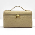 L*P Extra Bag 19cm Ostrich Pattern Beige Gold Buckle Calfskin