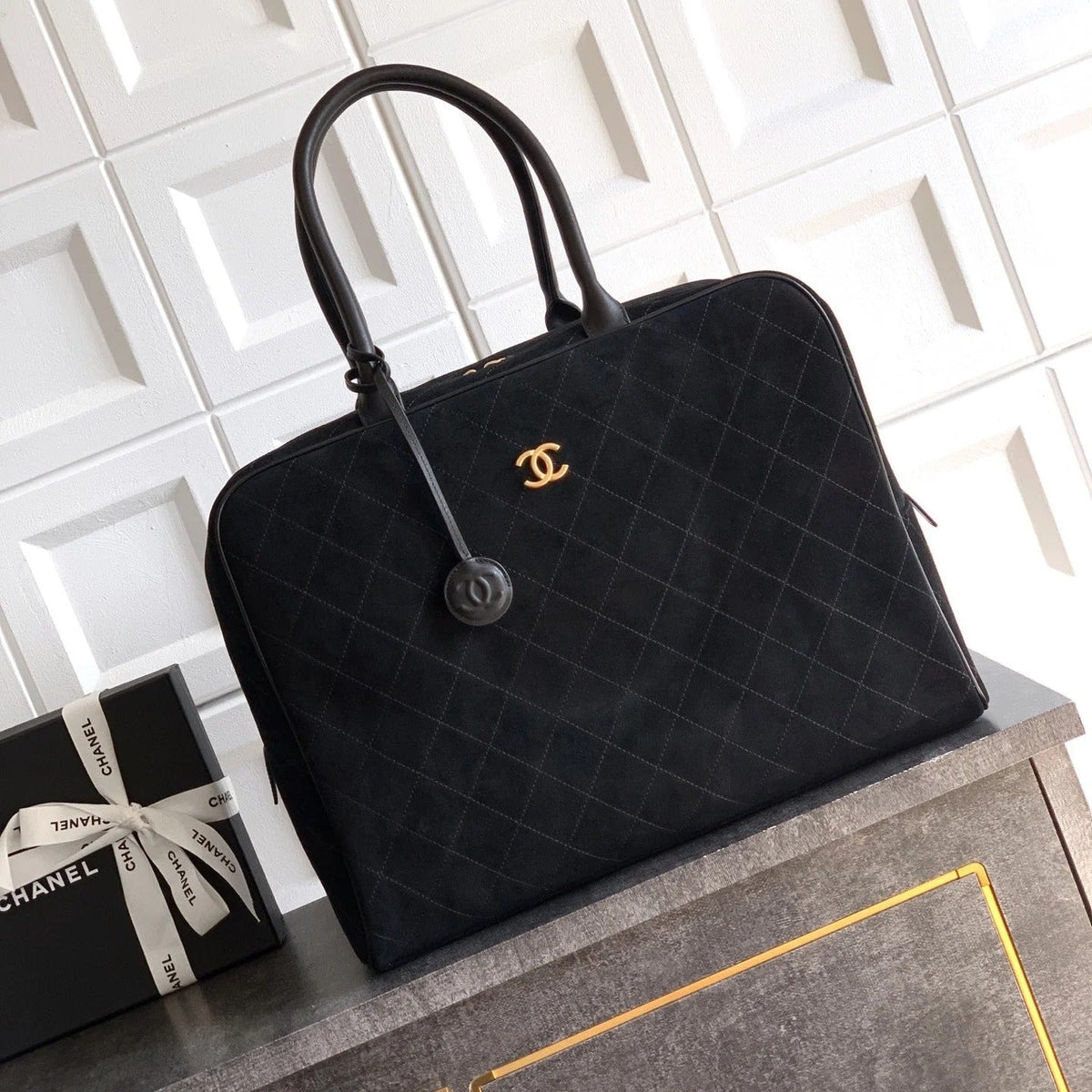 Ch*nel 2026 Boston Bag 41cm Black Suede