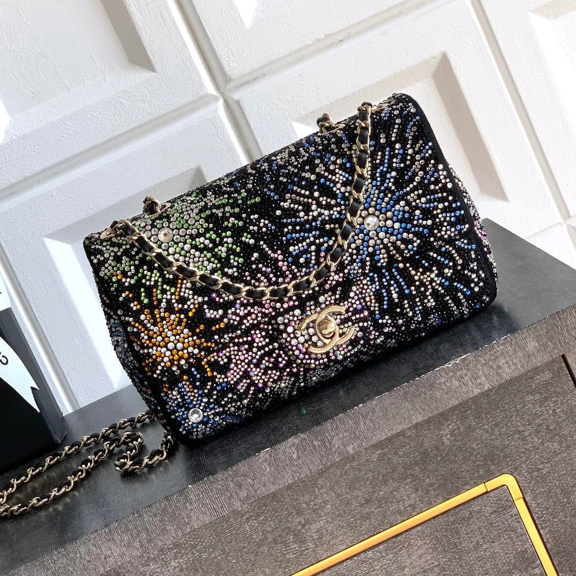 Ch*nel 2026 Evening Bag 20cm Black Mix Colors Strass Leather