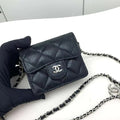 Ch*nel 2026 Quilted Flap Card Holder with Chain Black Caviar Leather