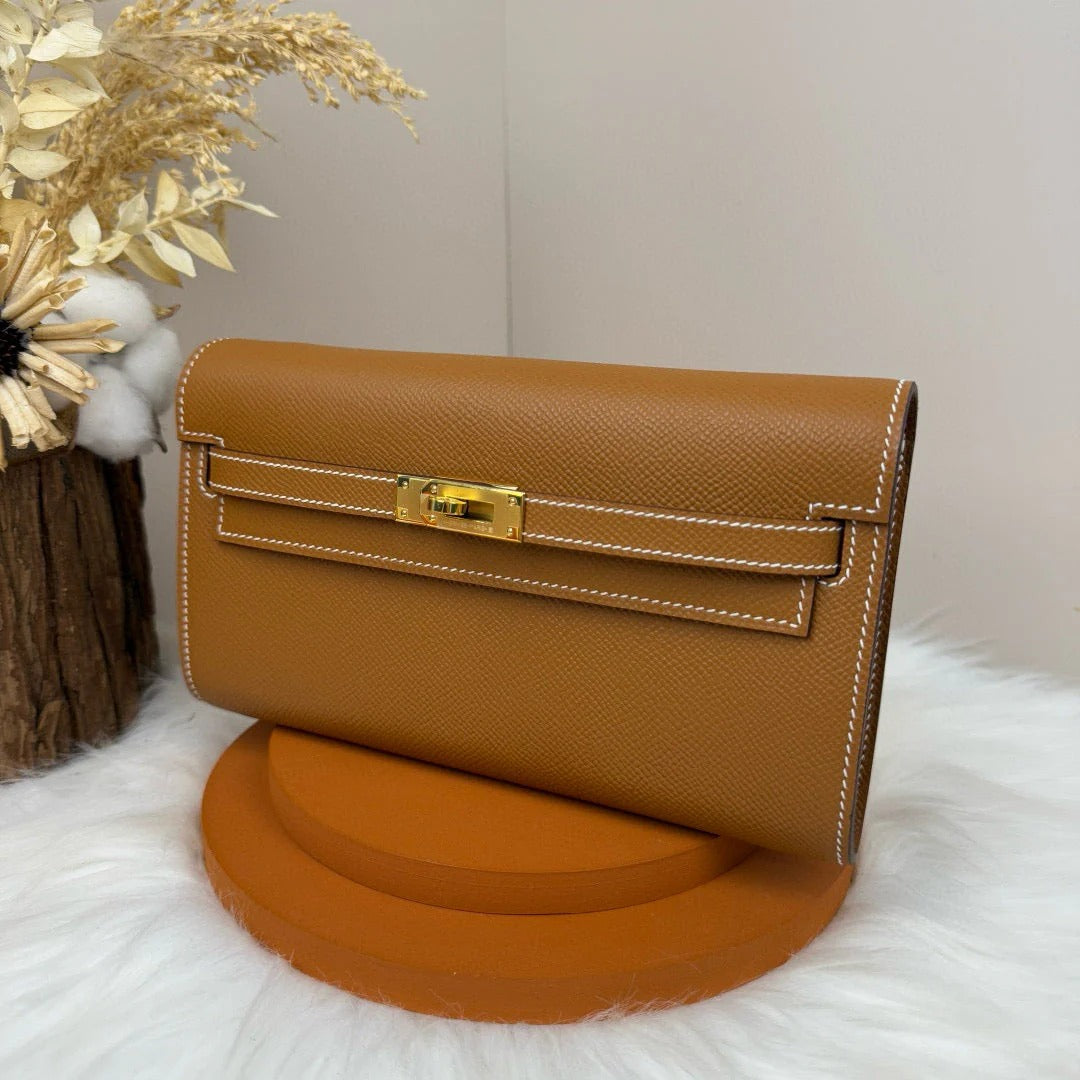 H*M KELLY CLASSIQUE TO GO WALLET CALFSKIN GOLD HARDWARE