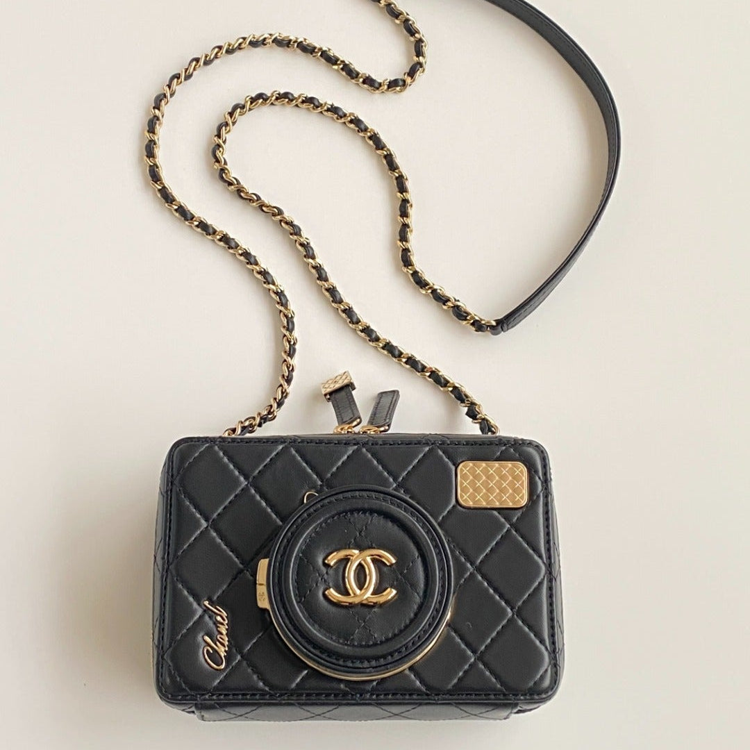 C*C 2025 camera bag lambskin gold hardware
