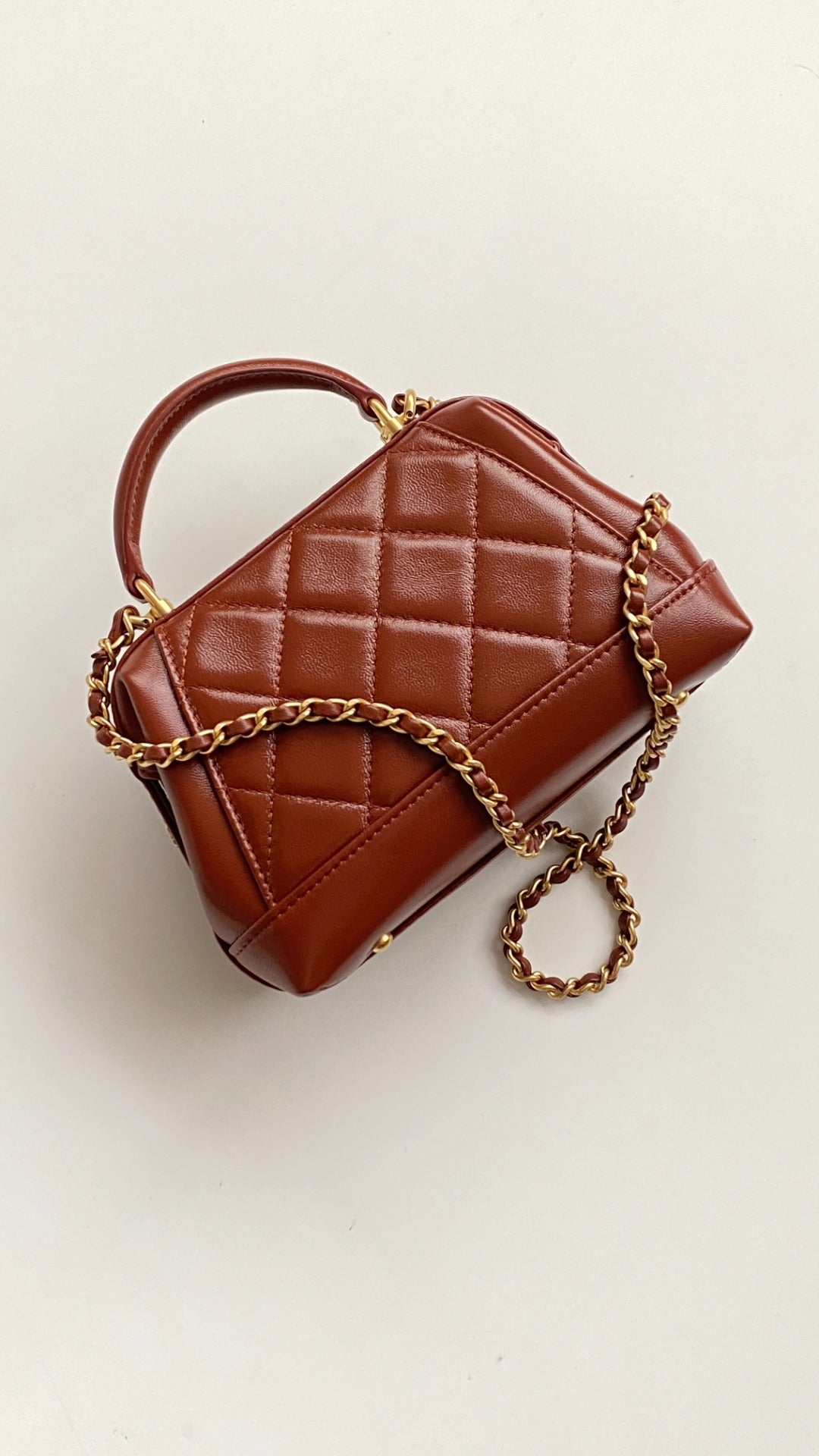 C*C Mini Top Handle 18cm Red Leather Gold Hardware